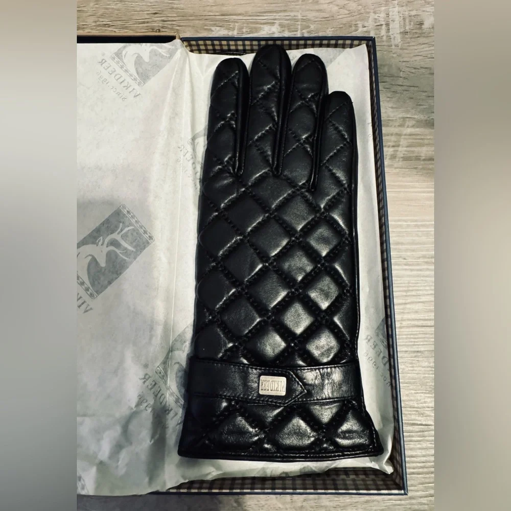 New. VIKIDEER Women's Winter Leather Black Gloves, Size S. Warm Wool
